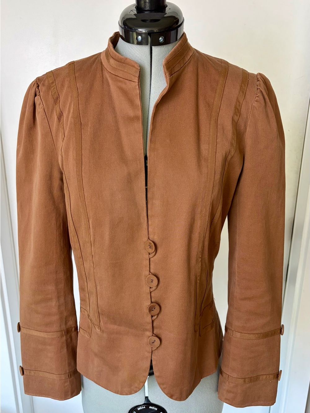 Marc Jacobs Vintage Cognac Button-Front Jacket, Grosgrain trim, 6 (smaller), EUC - Picture 3 of 12